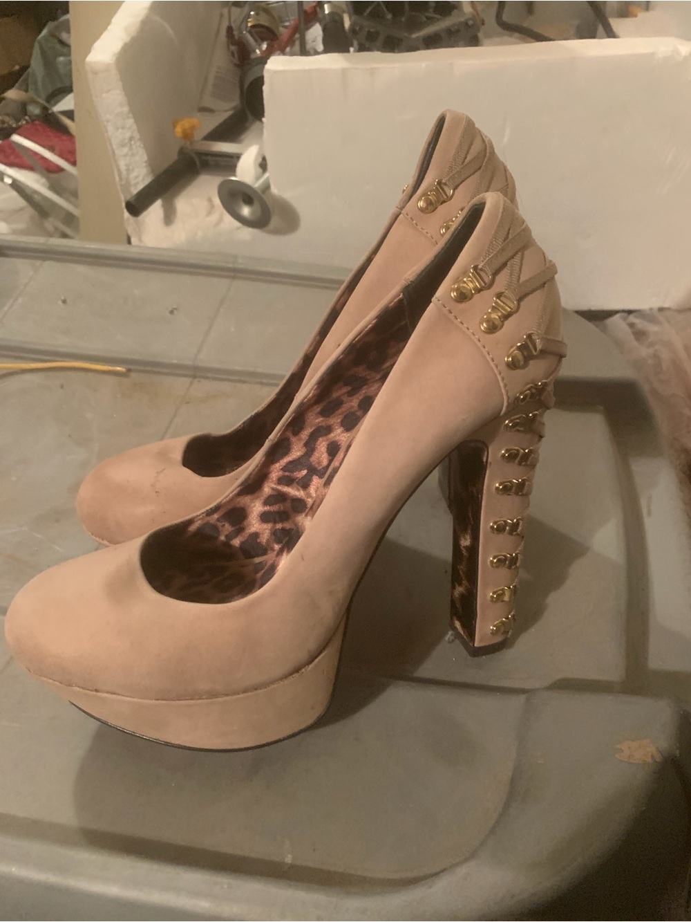 Betsey Johnsons Beige Platform High Heel Pumps with Gold Accent